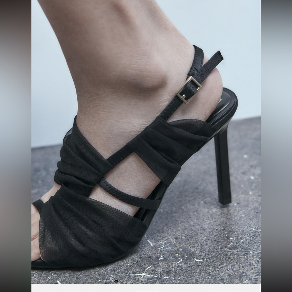 NWT Zara black fabric high heel sandals